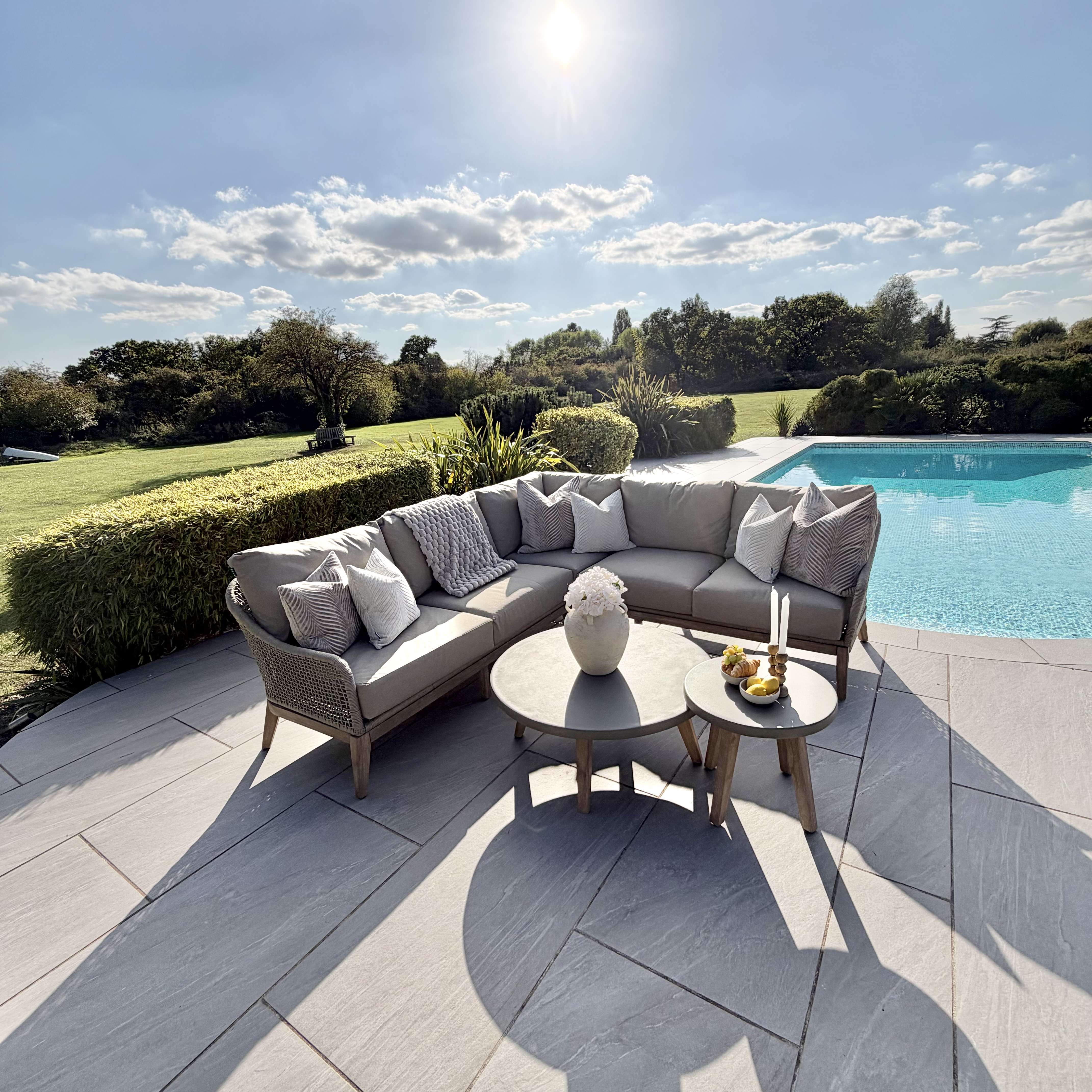 Nova - Summer Corner Sofa Set with Round Coffee Table & Side Table - Beige